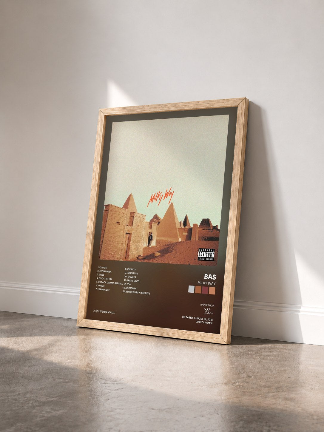 #bois Tableau de l'album Milky Way de Bas vu de trois quarts, cadre en bois brut