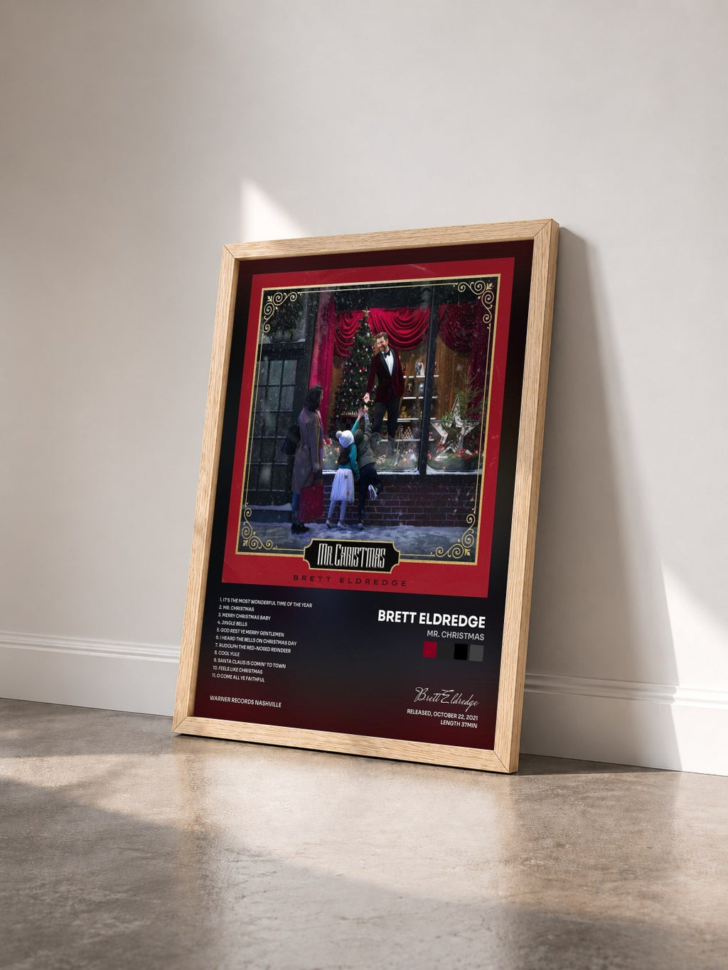 #bois Tableau de l'album Mr. Christmas de Brett Eldredge vu de trois quarts, cadre en bois brut
