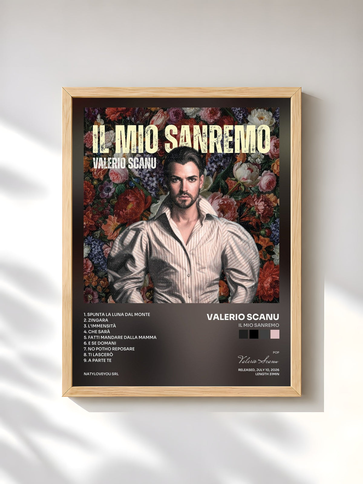 #bois Tableau de l'album Il Mio Sanremo de Valerio Scanu, cadre en bois brut, imprimé et encadré en France