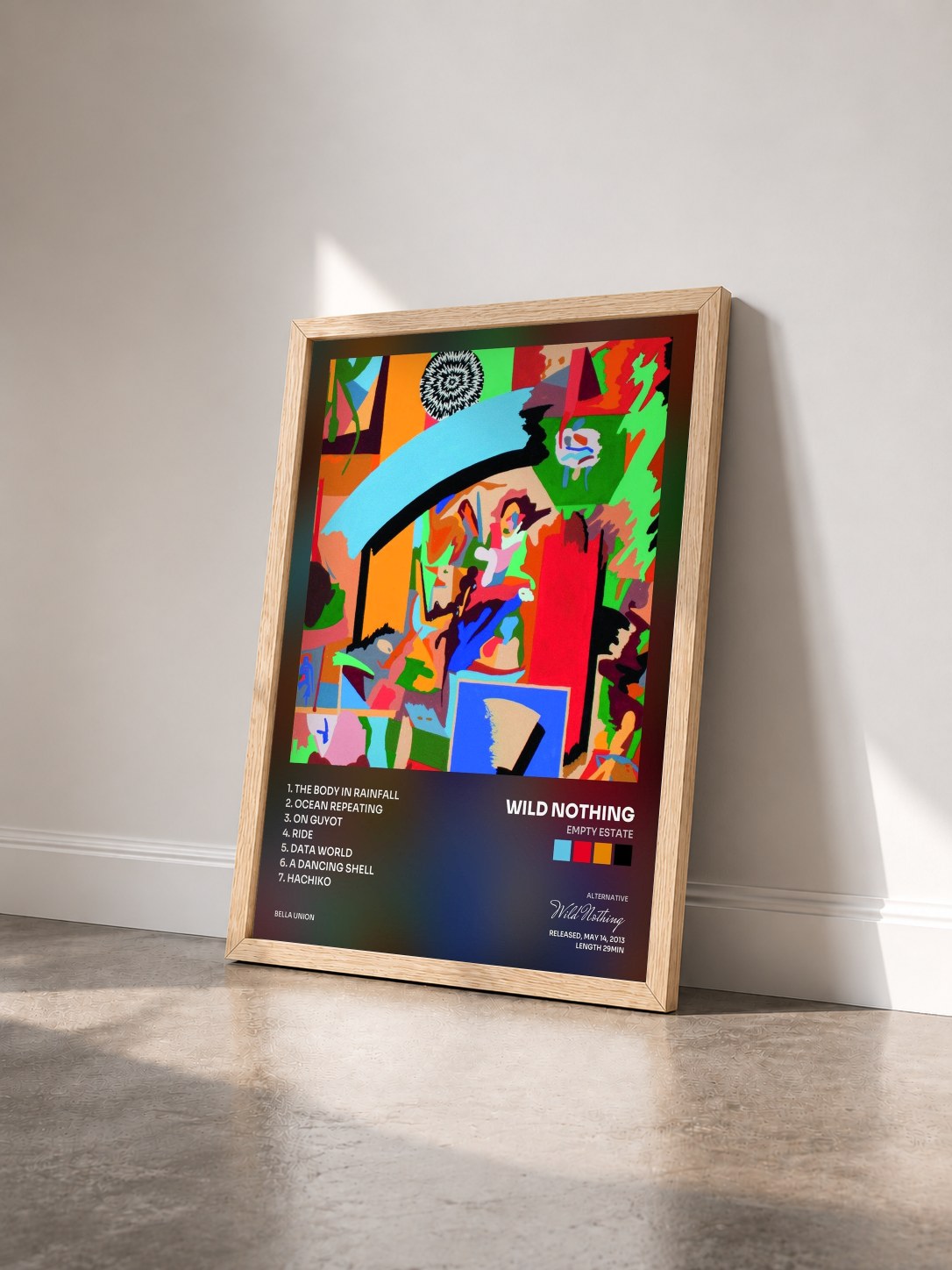 #bois Tableau de l'album Empty Estate de Wild Nothing vu de trois quarts, cadre en bois brut