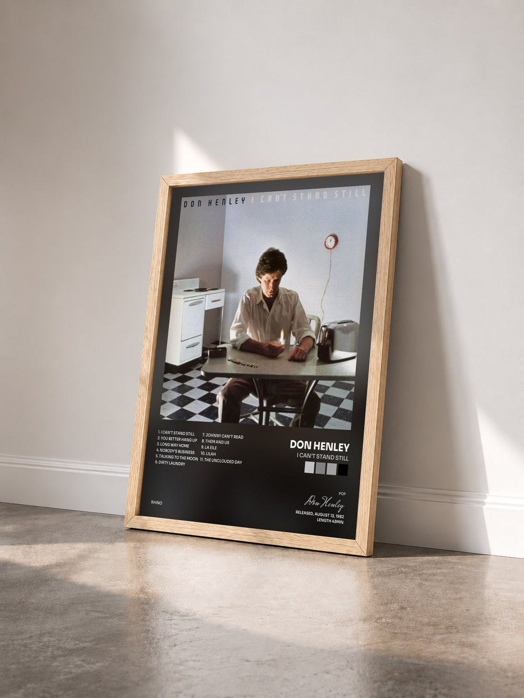 #bois Tableau de l'album I Can’t Stand Still de Don Henley vu de trois quarts, cadre en bois brut