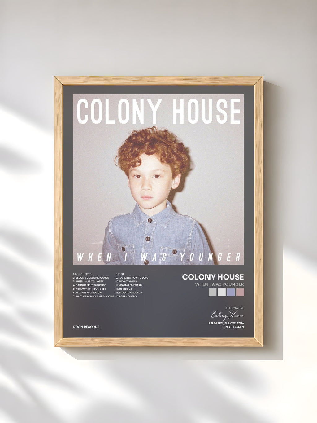 #bois Tableau de l'album When I Was Younger de Colony House, cadre en bois brut, imprimé et encadré en France