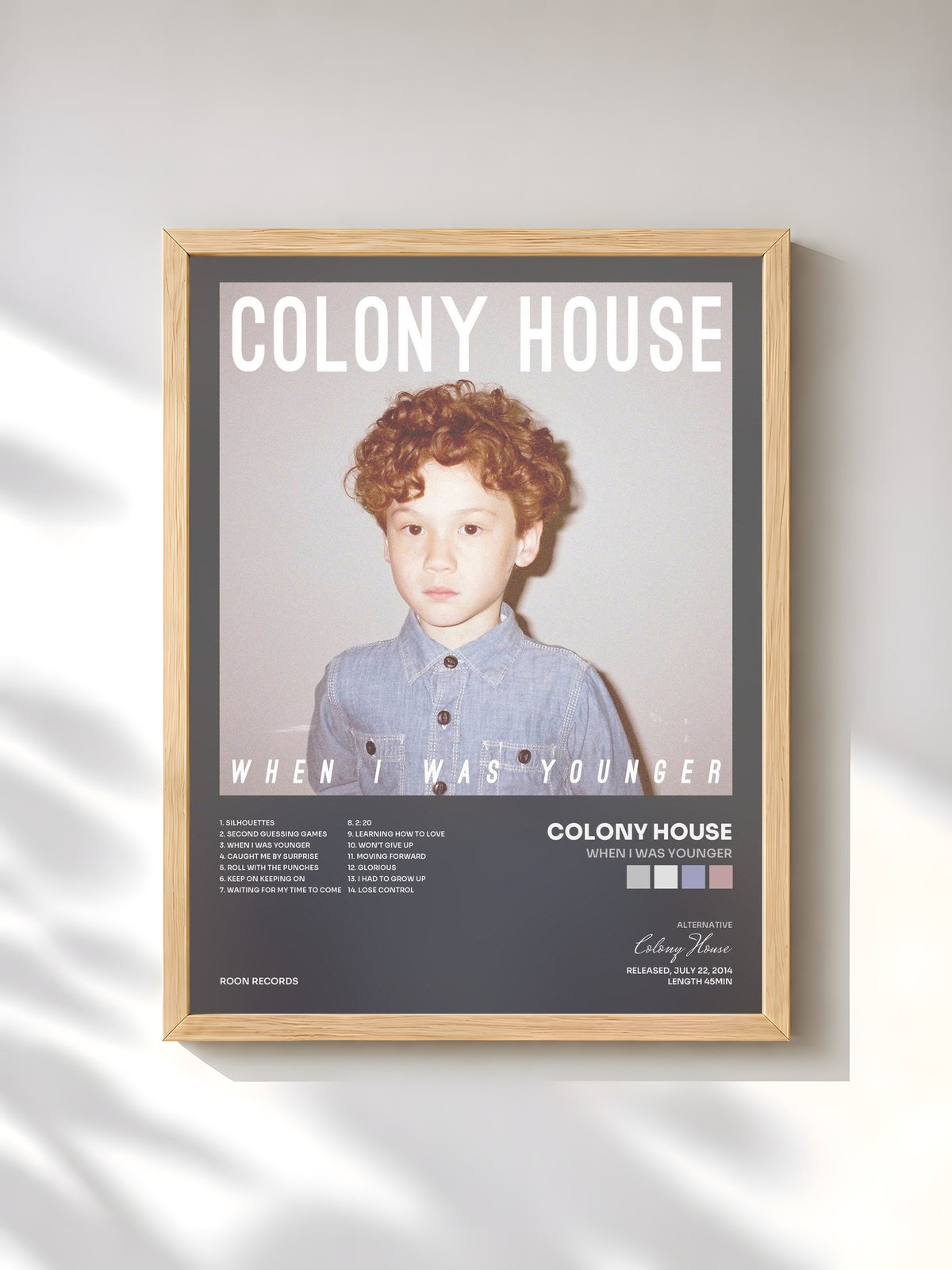 #bois Tableau de l'album When I Was Younger de Colony House, cadre en bois brut, imprimé et encadré en France
