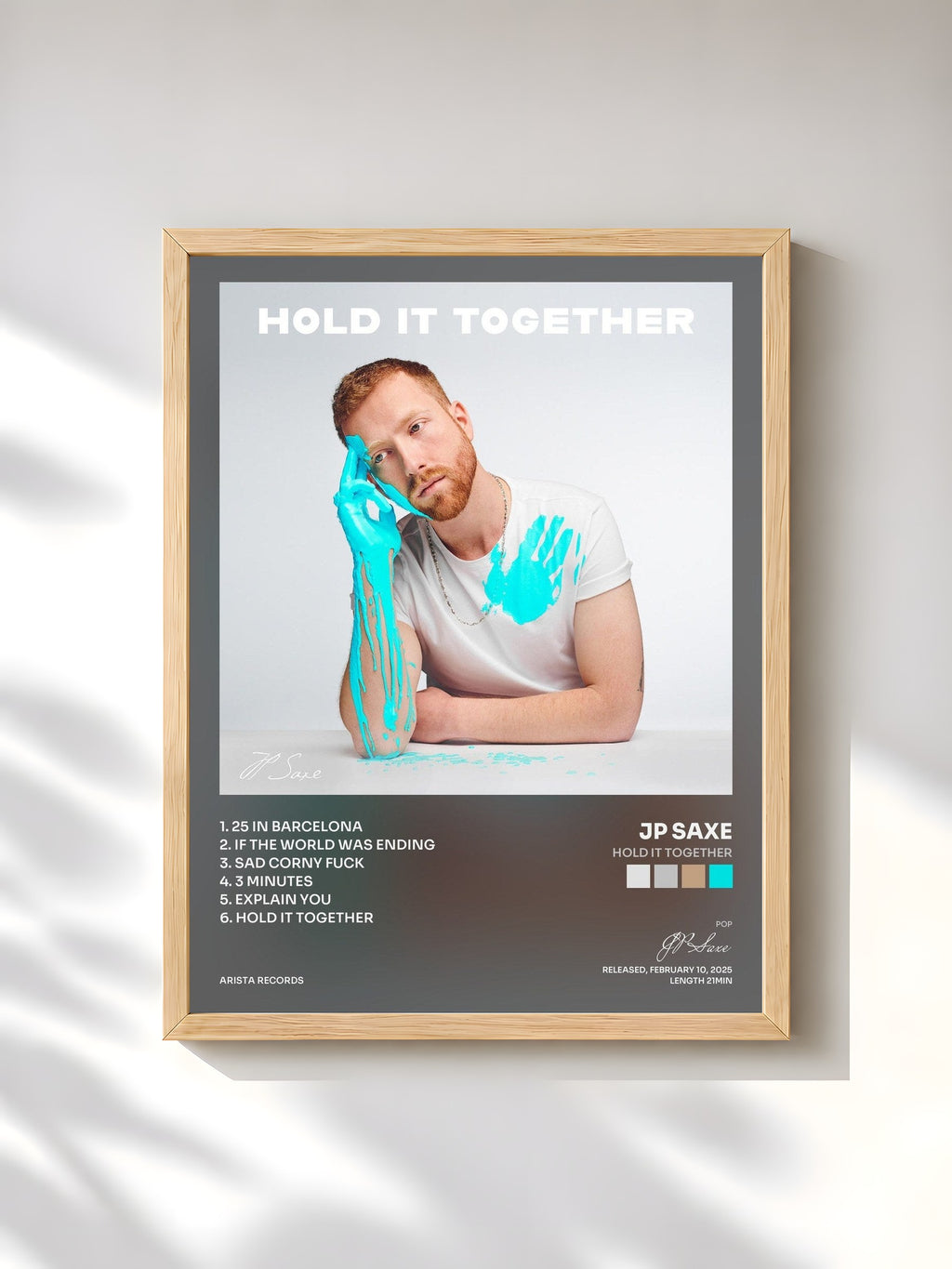 #bois Tableau de l'album Hold It Together de JP Saxe, cadre en bois brut, imprimé et encadré en France