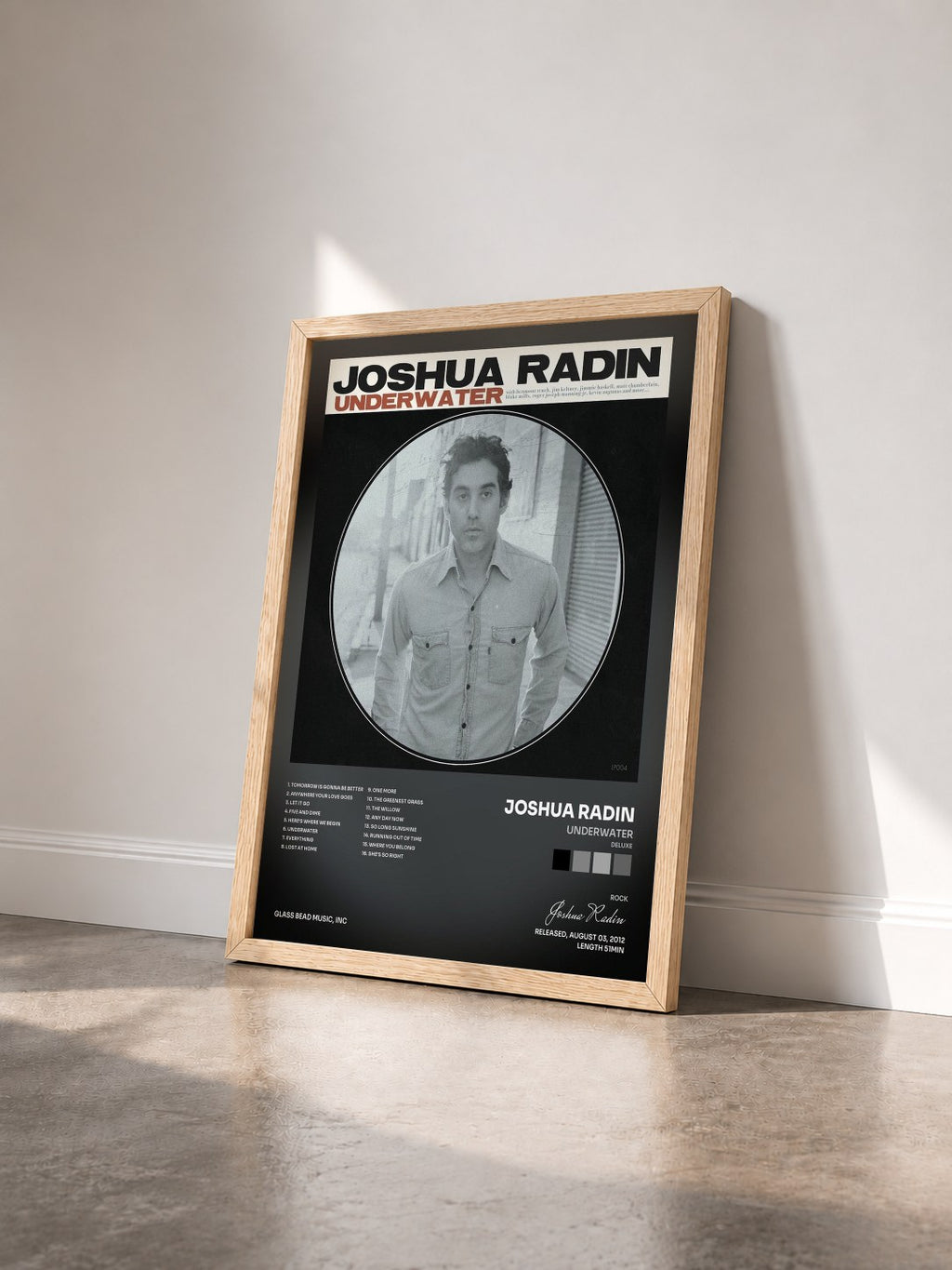 #bois Tableau de l'album Underwater (Deluxe) de Joshua Radin vu de trois quarts, cadre en bois brut