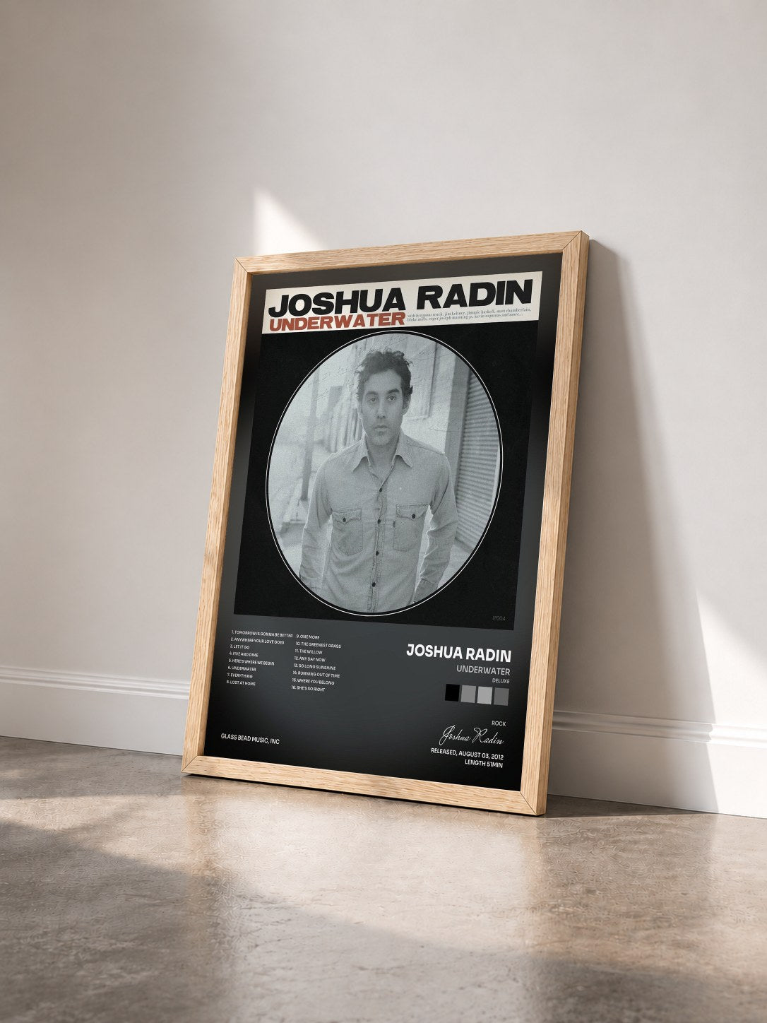 #bois Tableau de l'album Underwater (Deluxe) de Joshua Radin vu de trois quarts, cadre en bois brut
