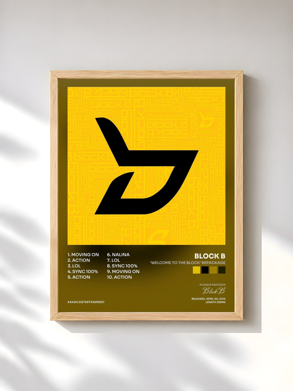 #bois Tableau de l'album ‘Welcome to the BLOCK’ Repackage de Block B, cadre en bois brut, imprimé et encadré en France