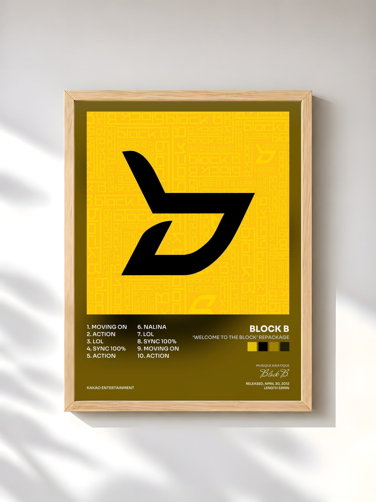 #bois Tableau de l'album ‘Welcome to the BLOCK’ Repackage de Block B, cadre en bois brut, imprimé et encadré en France