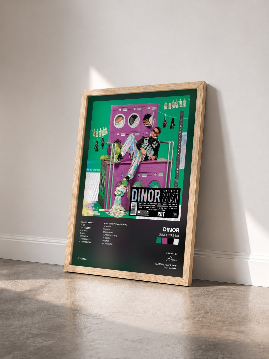 #bois Tableau de l'album Lunettes 2 ski de Dinor rdt vu de trois quarts, cadre en bois brut