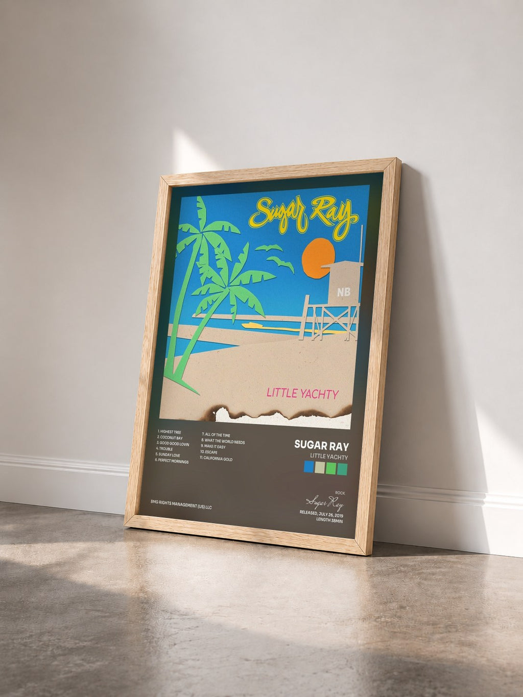 #bois Tableau de l'album Little Yachty de Sugar Ray vu de trois quarts, cadre en bois brut