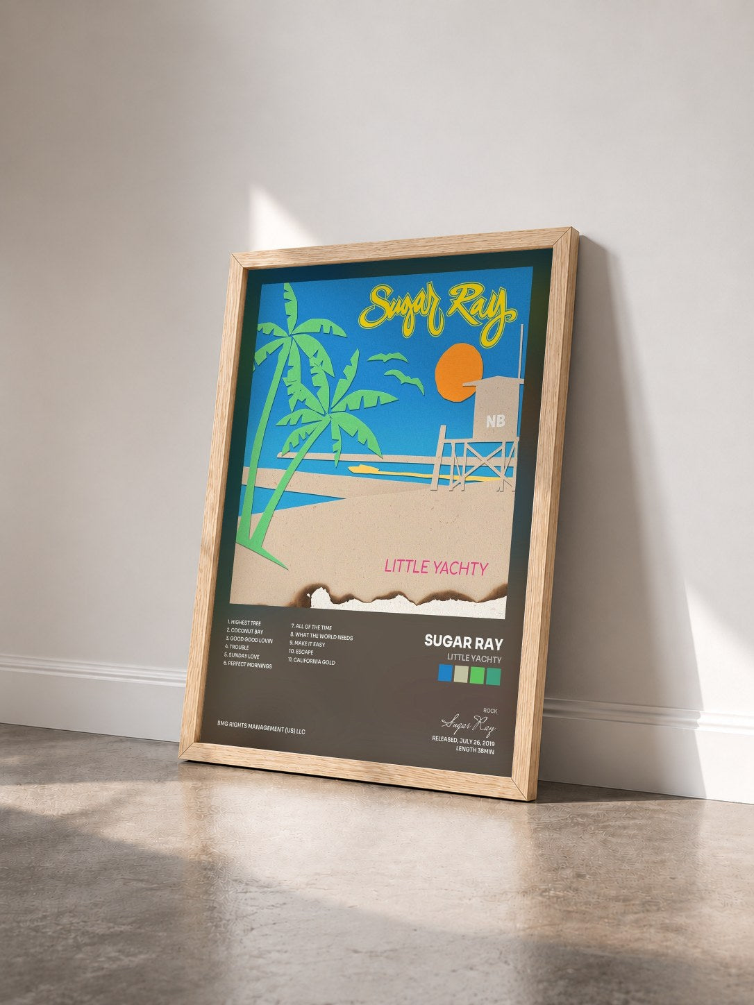#bois Tableau de l'album Little Yachty de Sugar Ray vu de trois quarts, cadre en bois brut