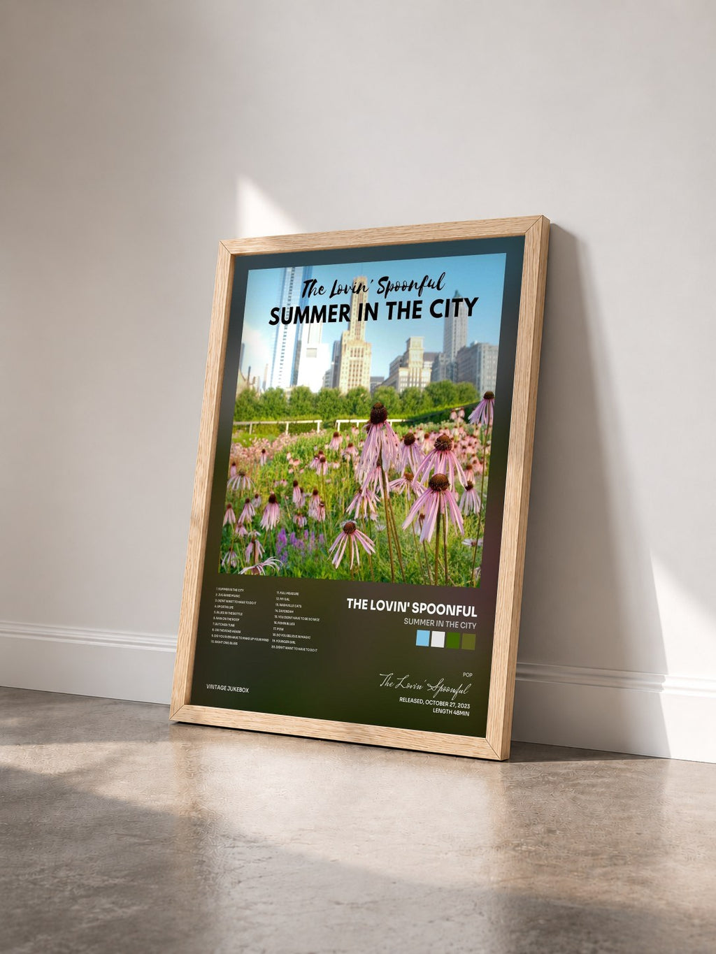 #bois Tableau de l'album Summer in the City de The Lovin' Spoonful vu de trois quarts, cadre en bois brut