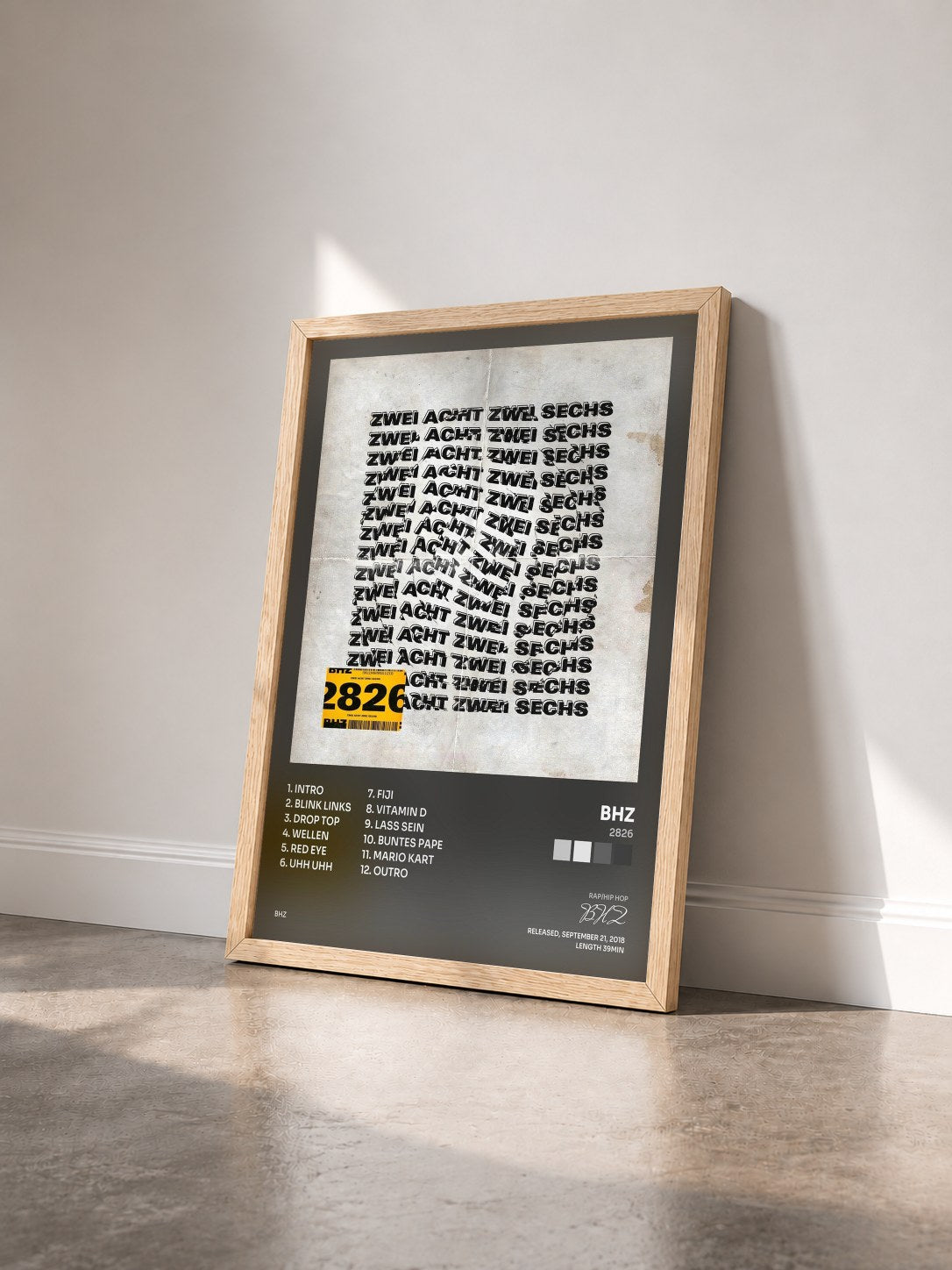 #bois Tableau de l'album 2826 de BHZ vu de trois quarts, cadre en bois brut