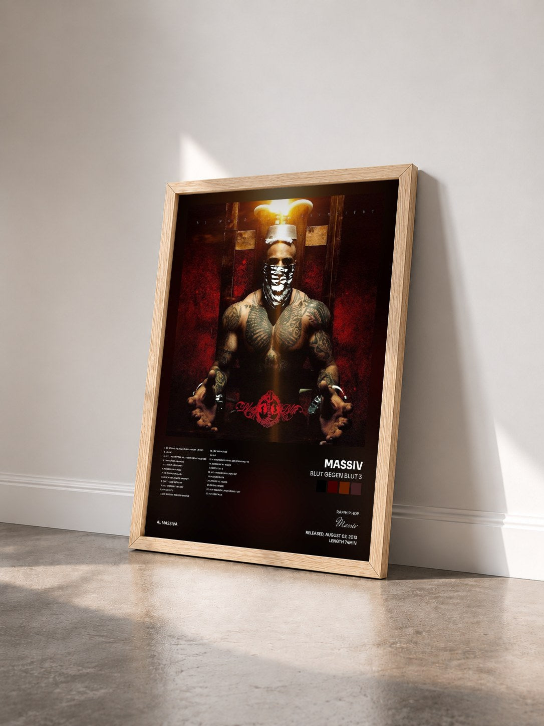 #bois Tableau de l'album Blut gegen Blut 3 de Massiv vu de trois quarts, cadre en bois brut