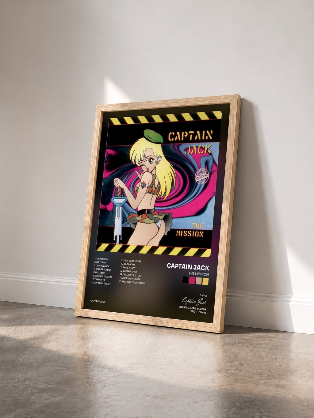 #bois Tableau de l'album The Mission de Captain Jack vu de trois quarts, cadre en bois brut