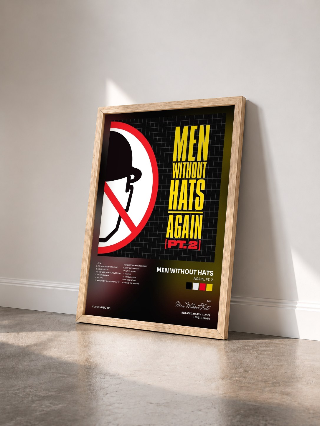 #bois Tableau de l'album Again, Pt. 2 de Men Without Hats vu de trois quarts, cadre en bois brut