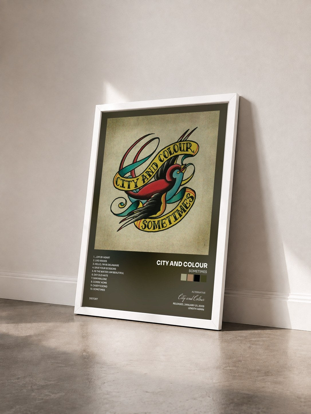 #blanc Tableau de l'album Sometimes de City and Colour vu de trois quarts, cadre blanc