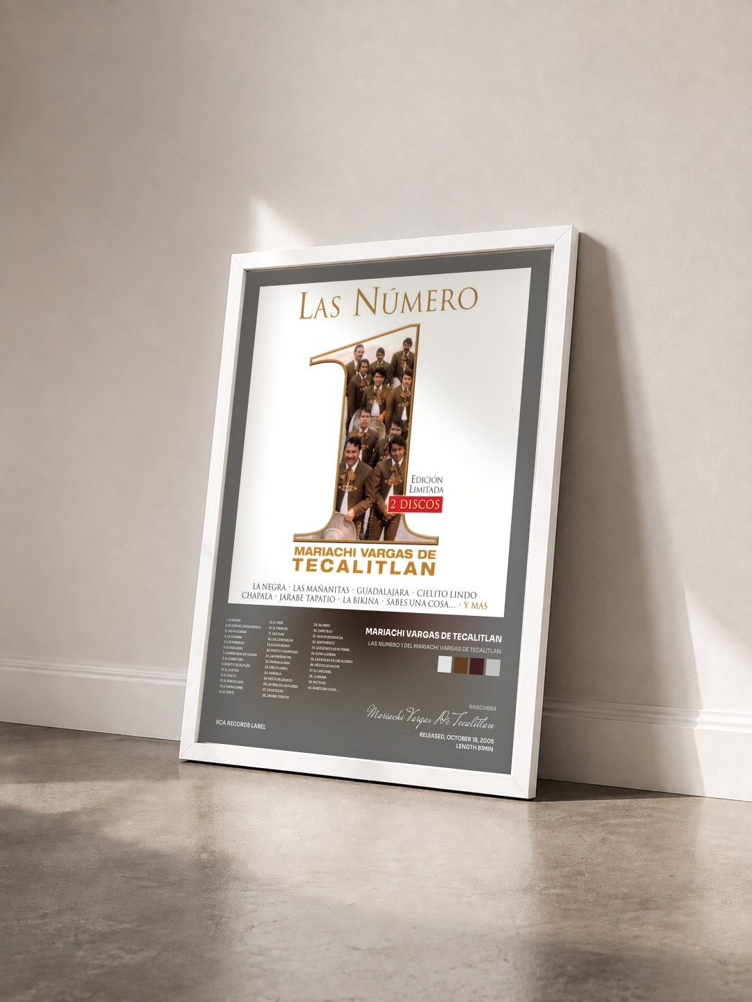 #blanc Tableau de l'album Las Numero 1 Del Mariachi Vargas De Tecalitlan de Mariachi Vargas De Tecalitlan vu de trois quarts, cadre blanc