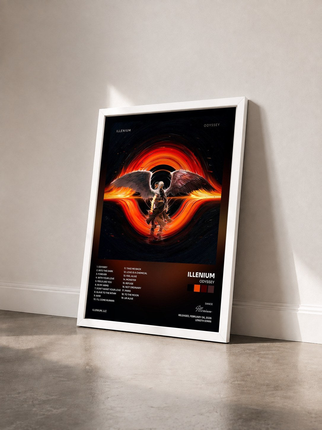 #blanc Tableau de l'album ODYSSEY de Illenium vu de trois quarts, cadre blanc