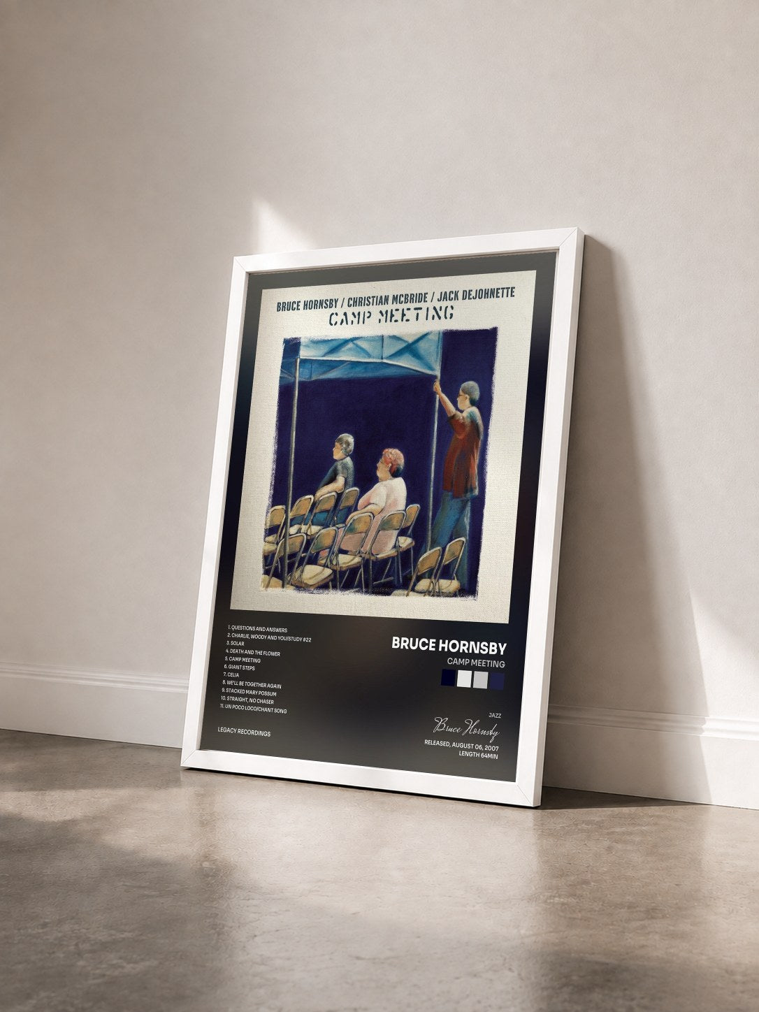 #blanc Tableau de l'album Camp Meeting de Bruce Hornsby vu de trois quarts, cadre blanc