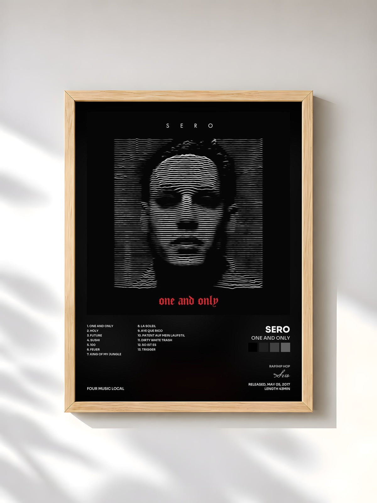 #bois Tableau de l'album One and Only de Sero, cadre en bois brut, imprimé et encadré en France