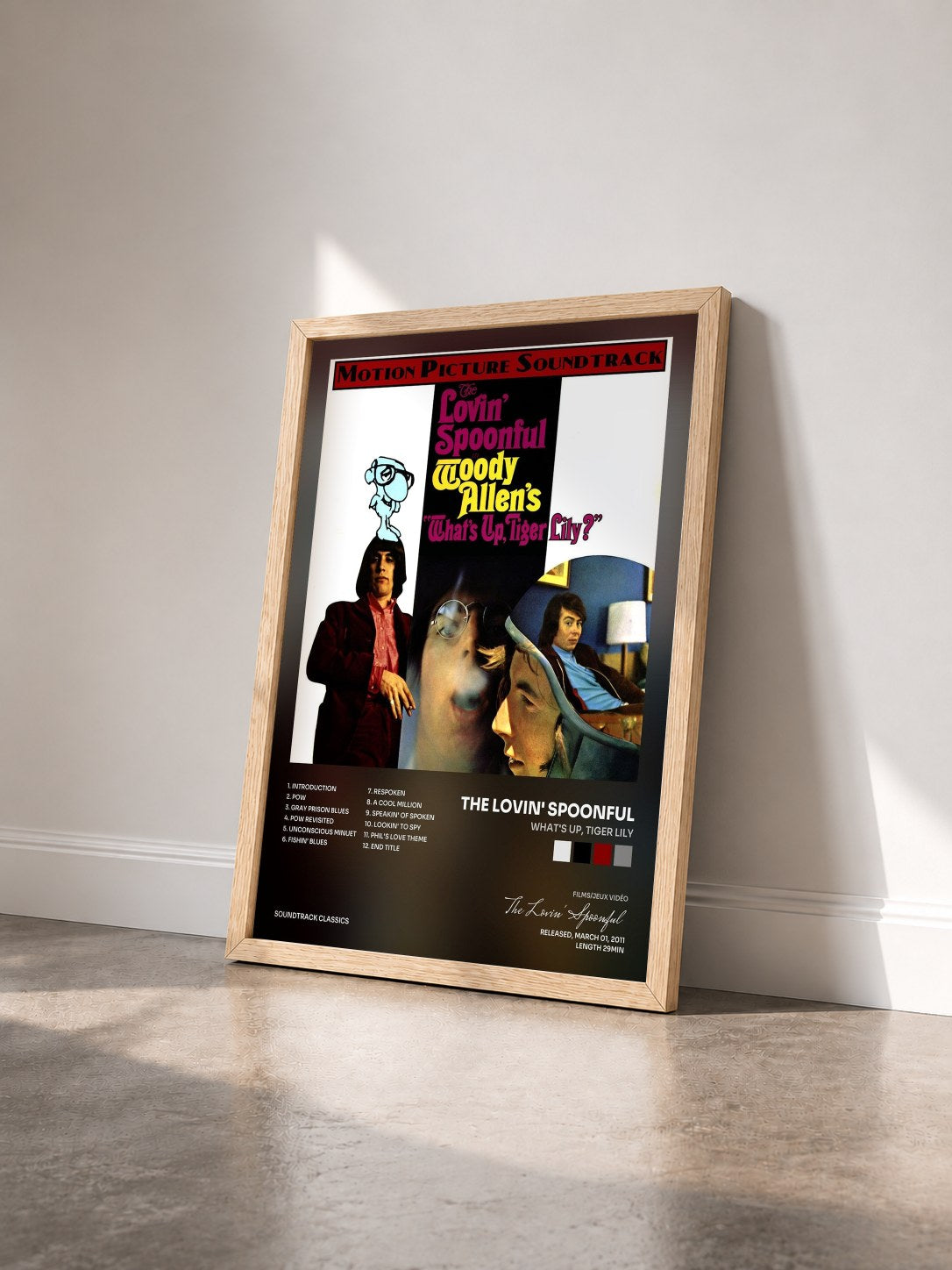 #bois Tableau de l'album What's Up, Tiger Lily de The Lovin' Spoonful vu de trois quarts, cadre en bois brut