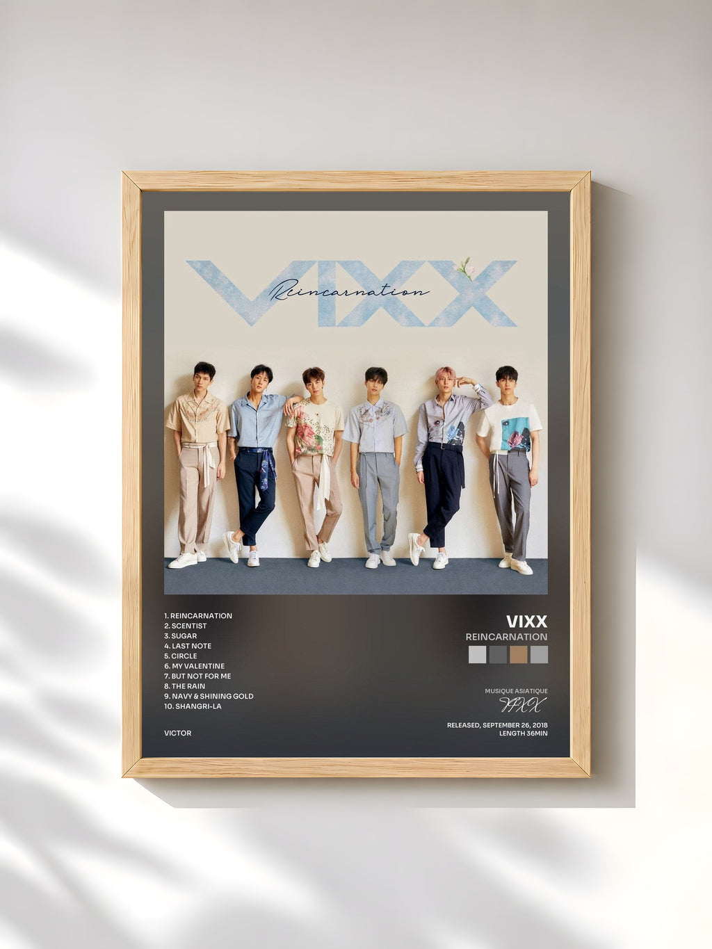 #bois Tableau de l'album Reincarnation de VIXX, cadre en bois brut, imprimé et encadré en France