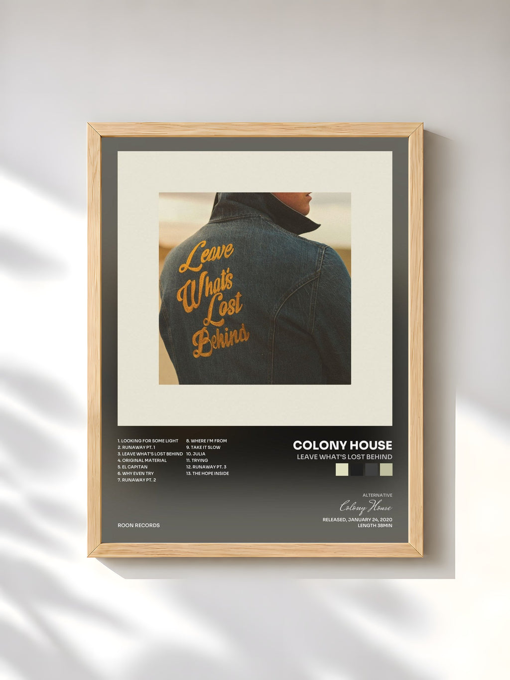 #bois Tableau de l'album Leave What's Lost Behind de Colony House, cadre en bois brut, imprimé et encadré en France