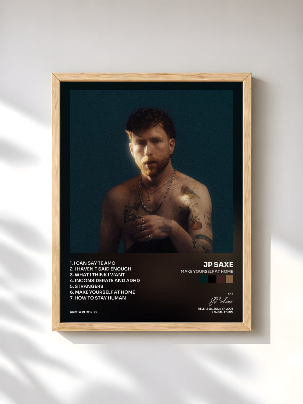 #bois Tableau de l'album Make Yourself At Home de JP Saxe, cadre en bois brut, imprimé et encadré en France