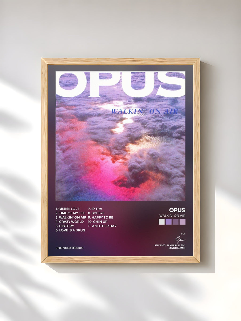 #bois Tableau de l'album Walkin' on Air de Opus, cadre en bois brut, imprimé et encadré en France