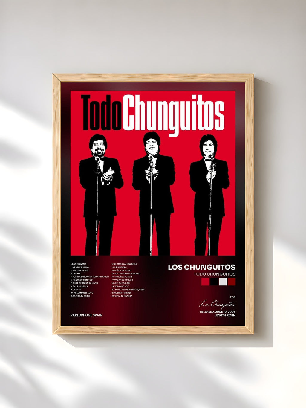 #bois Tableau de l'album Todo Chunguitos de Los Chunguitos, cadre en bois brut, imprimé et encadré en France