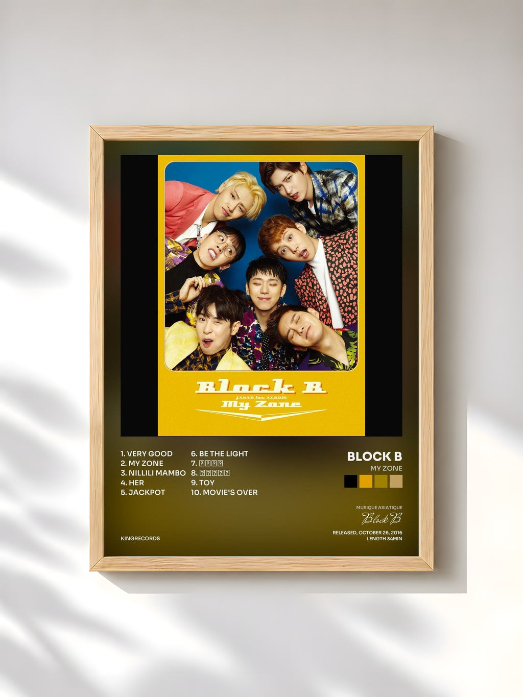 #bois Tableau de l'album My Zone de Block B, cadre en bois brut, imprimé et encadré en France