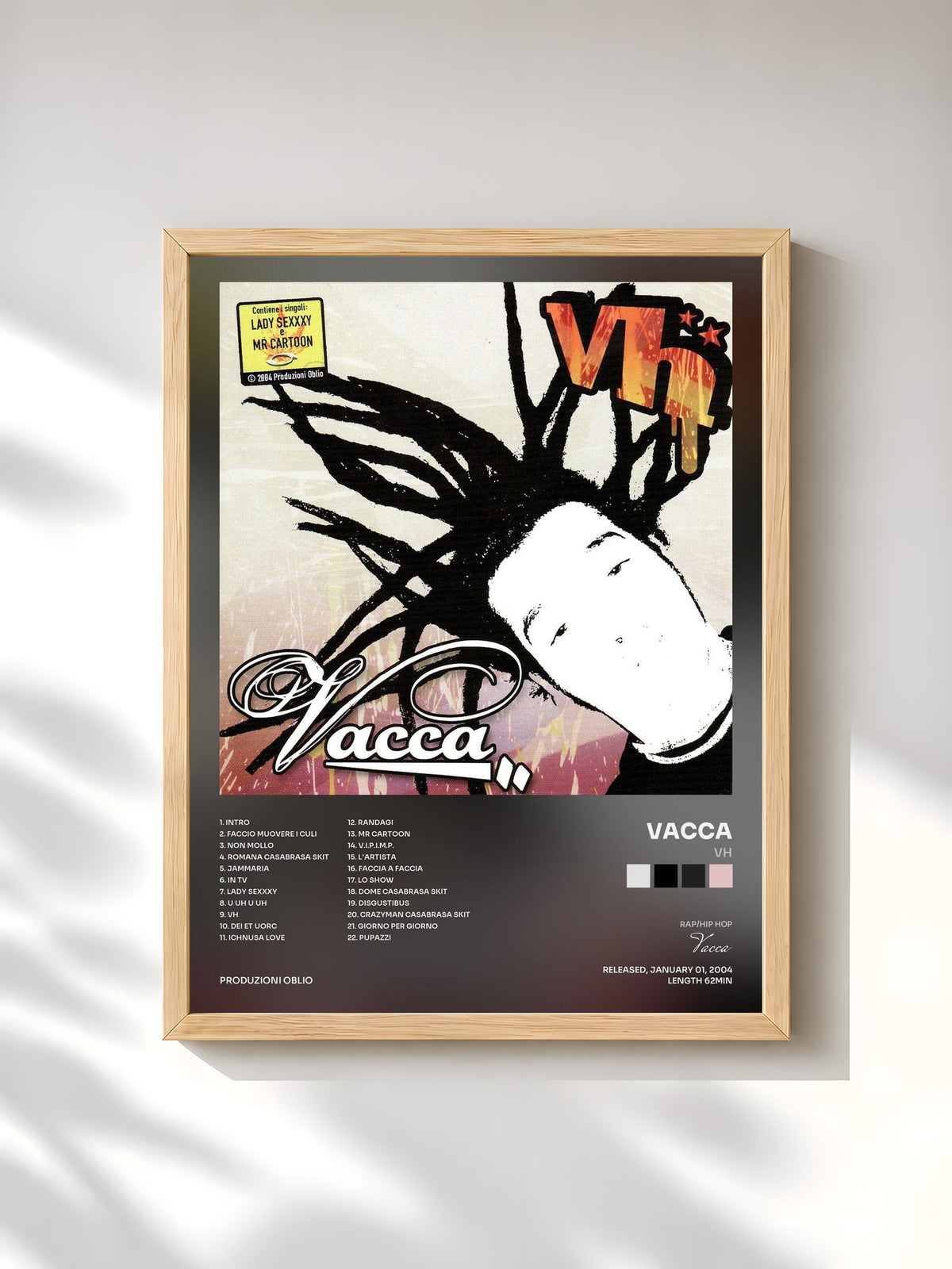 #bois Tableau de l'album Vh de Vacca, cadre en bois brut, imprimé et encadré en France