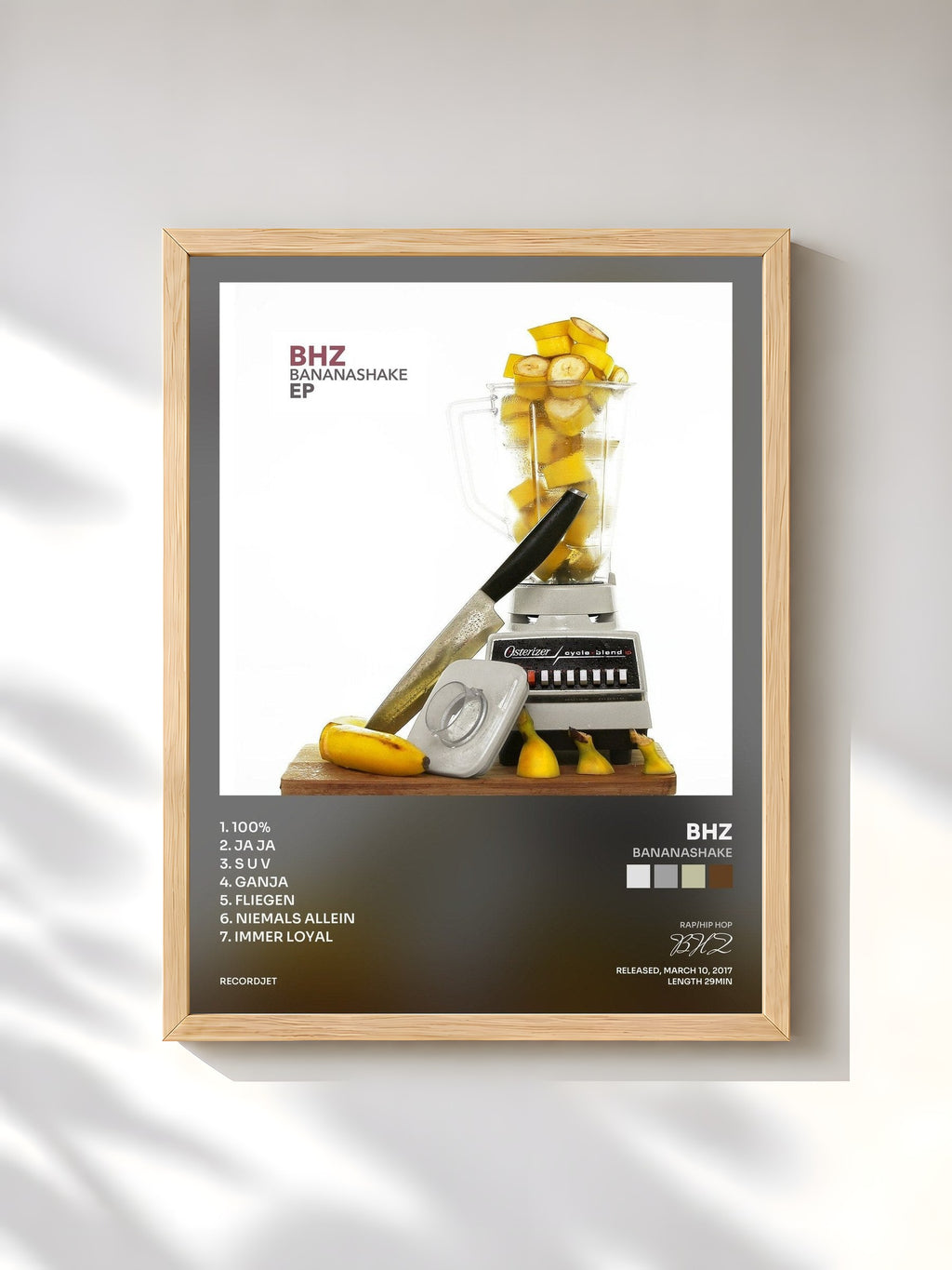 #bois Tableau de l'album Bananashake de BHZ, cadre en bois brut, imprimé et encadré en France