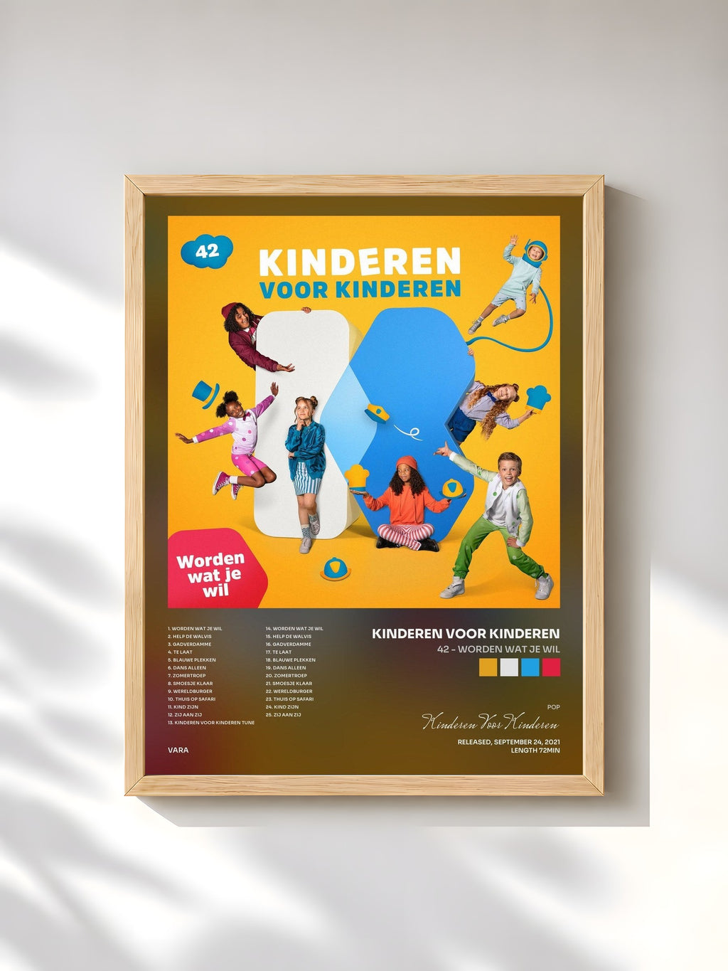 #bois Tableau de l'album 42 - Worden wat je wil de Kinderen Voor Kinderen, cadre en bois brut, imprimé et encadré en France