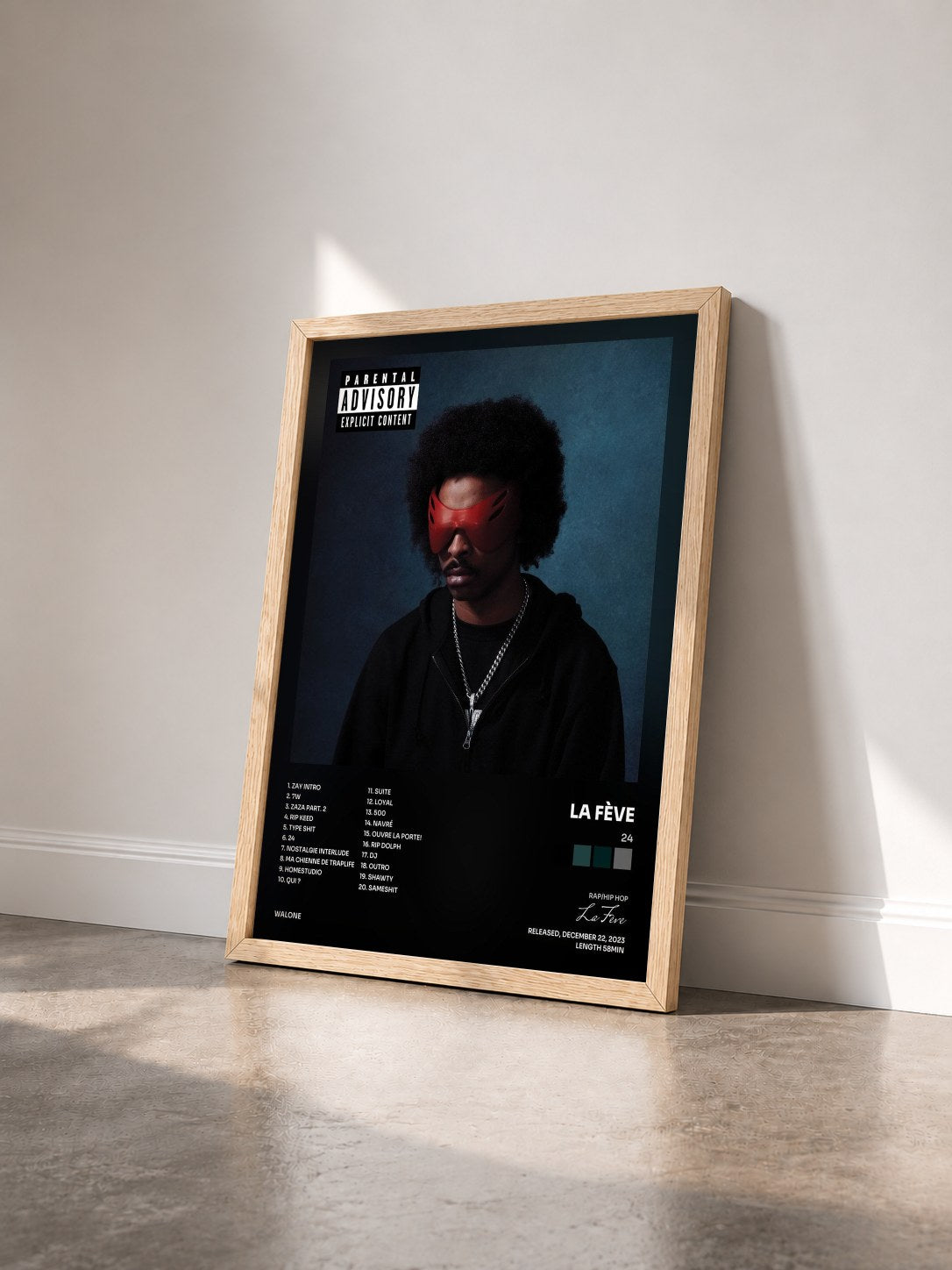 #bois Tableau de l'album 24 de La Fève vu de trois quarts, cadre en bois brut