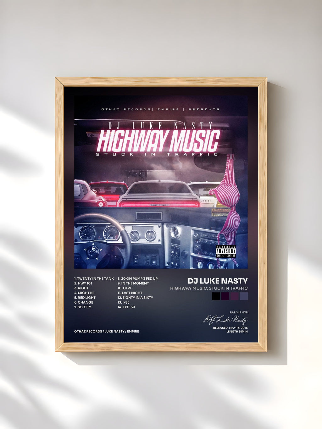 #bois Tableau de l'album Highway Music: Stuck In Traffic de DJ Luke Nasty, cadre en bois brut, imprimé et encadré en France