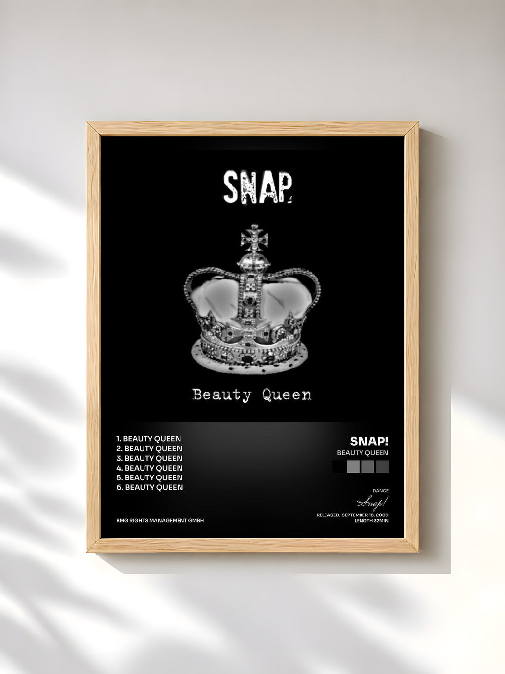 #bois Tableau de l'album Beauty Queen de Snap!, cadre en bois brut, imprimé et encadré en France