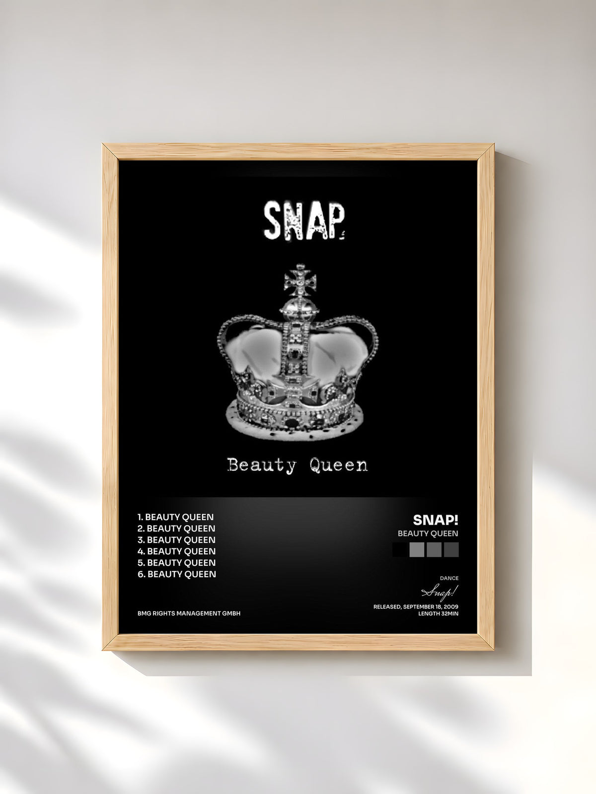 #bois Tableau de l'album Beauty Queen de Snap!, cadre en bois brut, imprimé et encadré en France