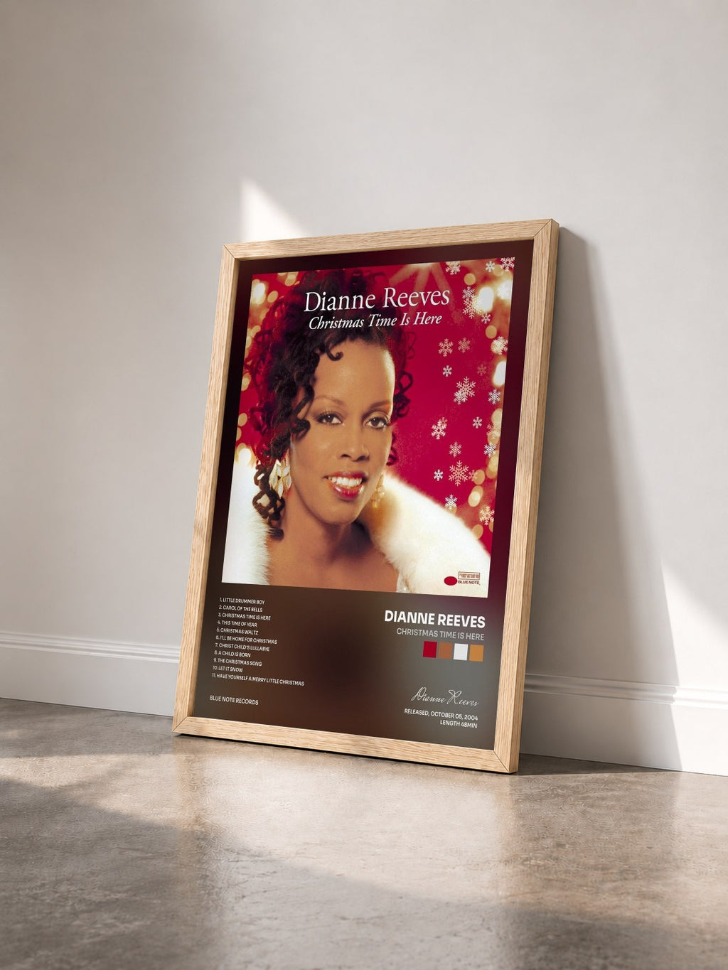 #bois Tableau de l'album Christmas Time Is Here de Dianne Reeves vu de trois quarts, cadre en bois brut