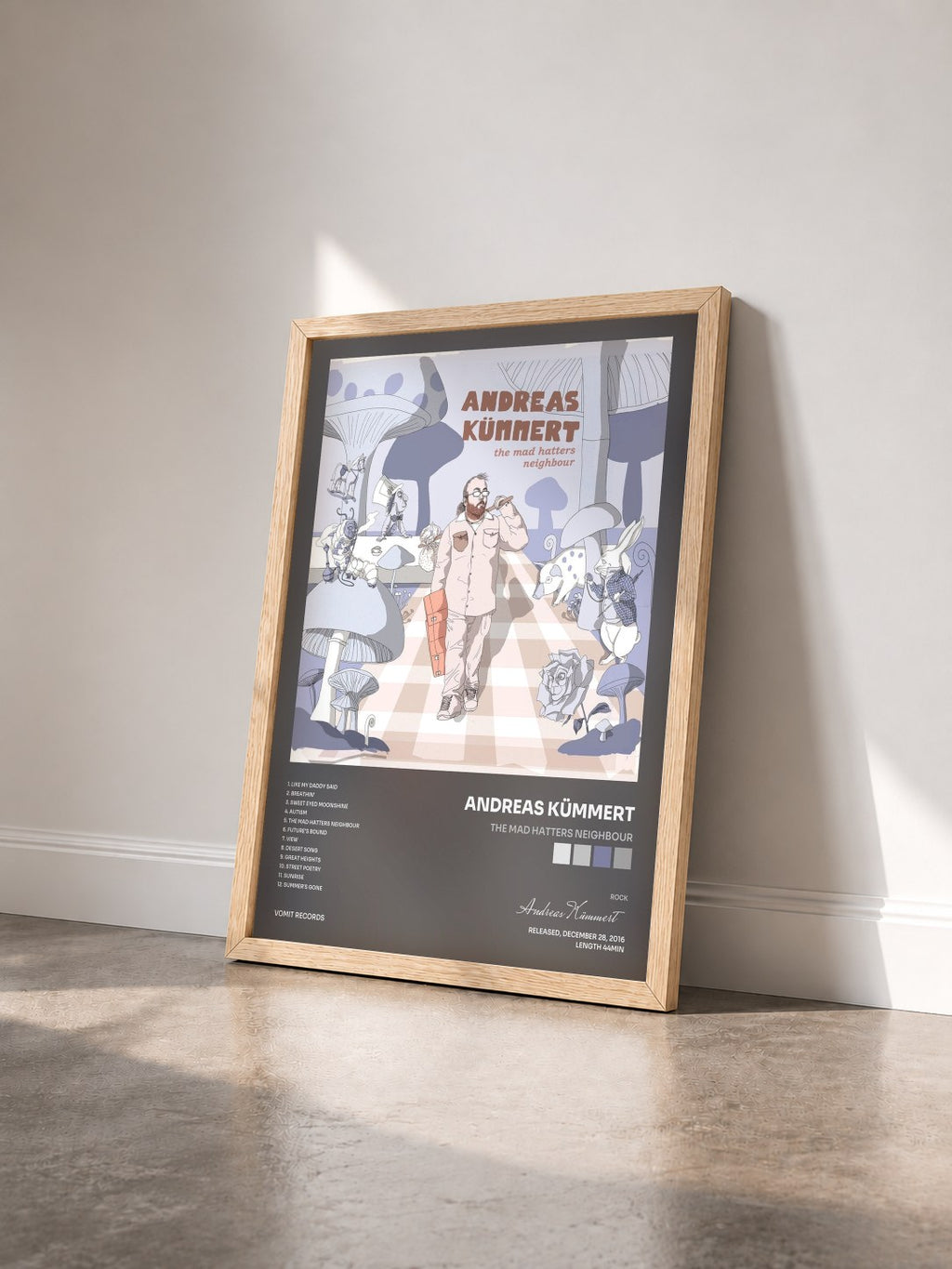 #bois Tableau de l'album The Mad Hatters Neighbour de Andreas Kümmert vu de trois quarts, cadre en bois brut