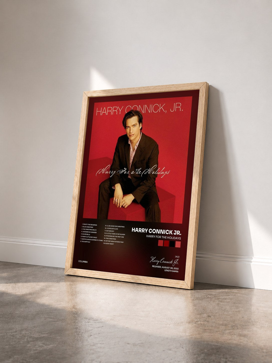 #bois Tableau de l'album Harry For The Holidays de Harry Connick Jr. vu de trois quarts, cadre en bois brut