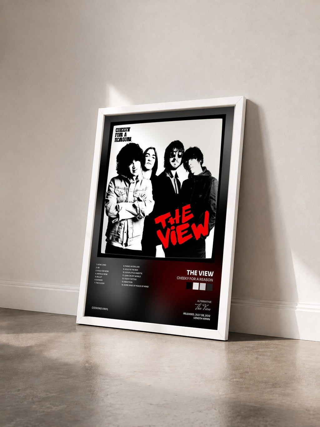 #blanc Tableau de l'album Cheeky for a Reason de The View vu de trois quarts, cadre blanc