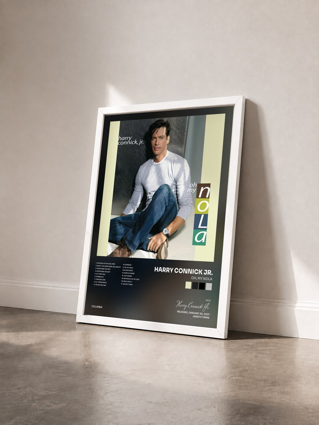 #blanc Tableau de l'album Oh, My NOLA de Harry Connick Jr. vu de trois quarts, cadre blanc