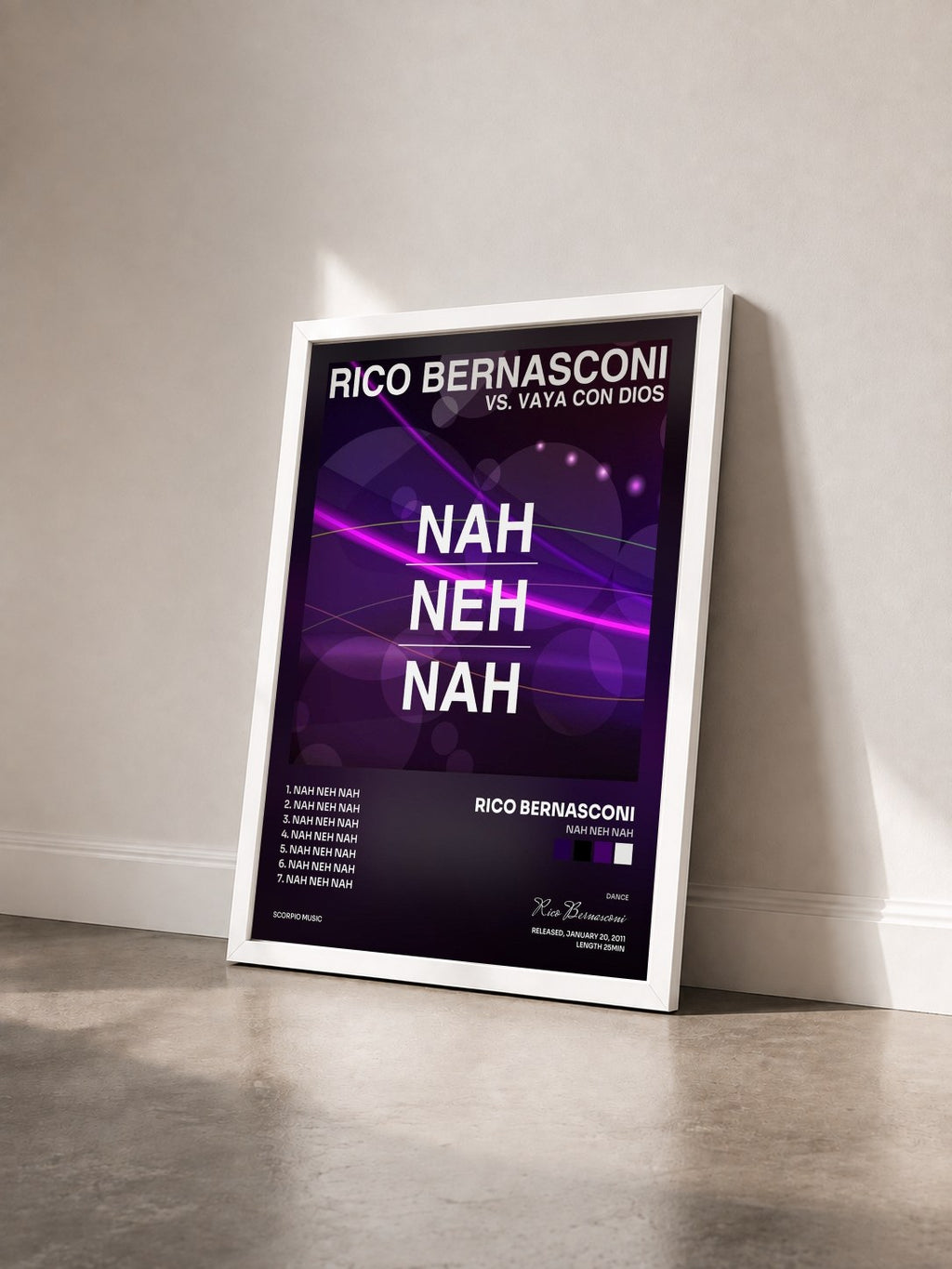 #blanc Tableau de l'album Nah Neh Nah de Rico Bernasconi vu de trois quarts, cadre blanc