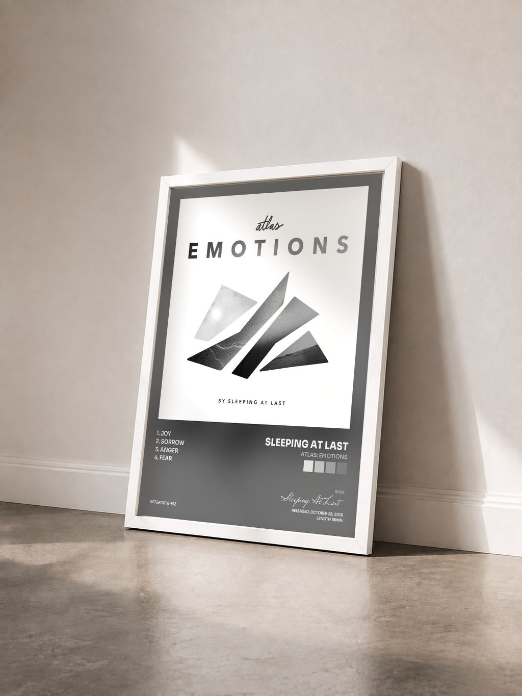 #blanc Tableau de l'album Atlas: Emotions de Sleeping At Last vu de trois quarts, cadre blanc