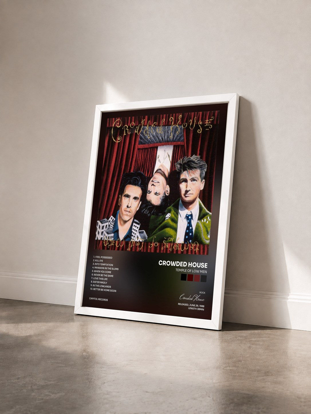 #blanc Tableau de l'album Temple Of Low Men de Crowded House vu de trois quarts, cadre blanc