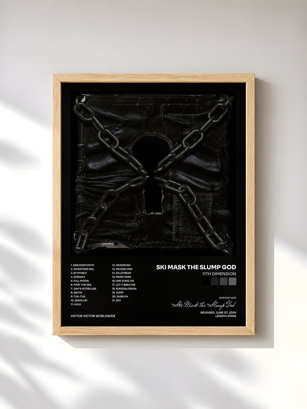 #bois Tableau de l'album 11th Dimension de Ski Mask the Slump God, cadre en bois brut, imprimé et encadré en France