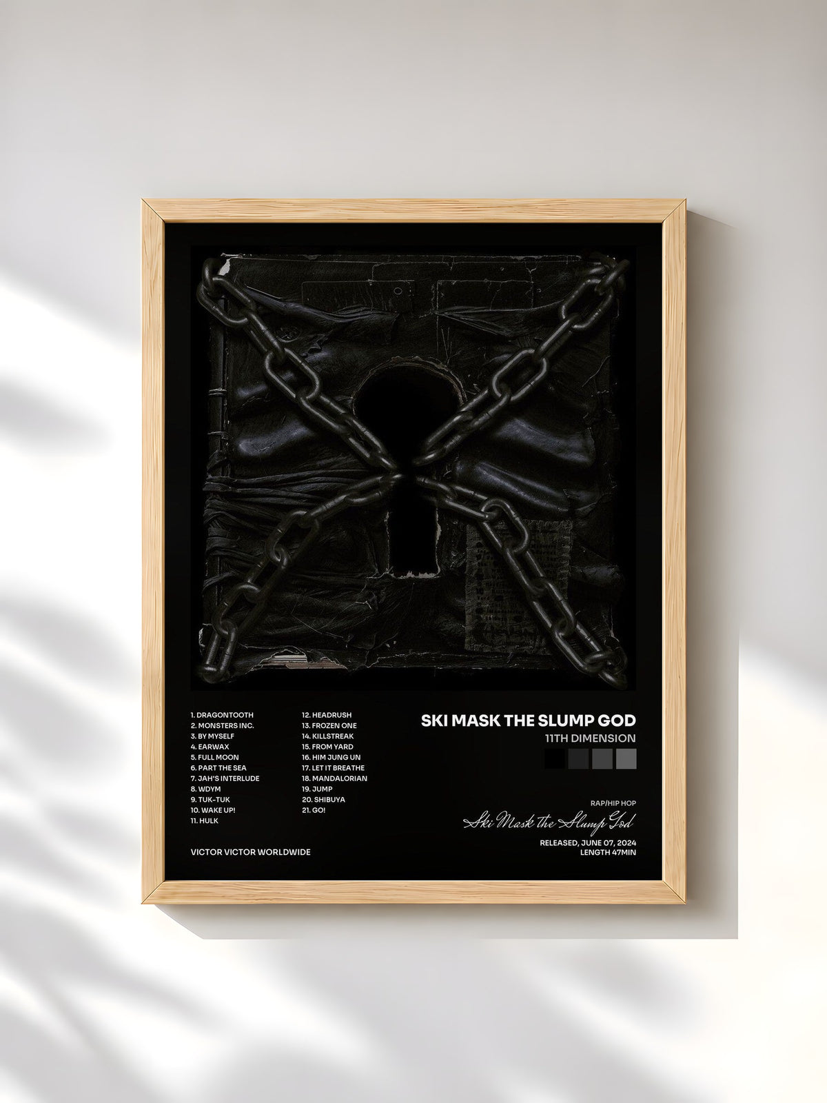 #bois Tableau de l'album 11th Dimension de Ski Mask the Slump God, cadre en bois brut, imprimé et encadré en France