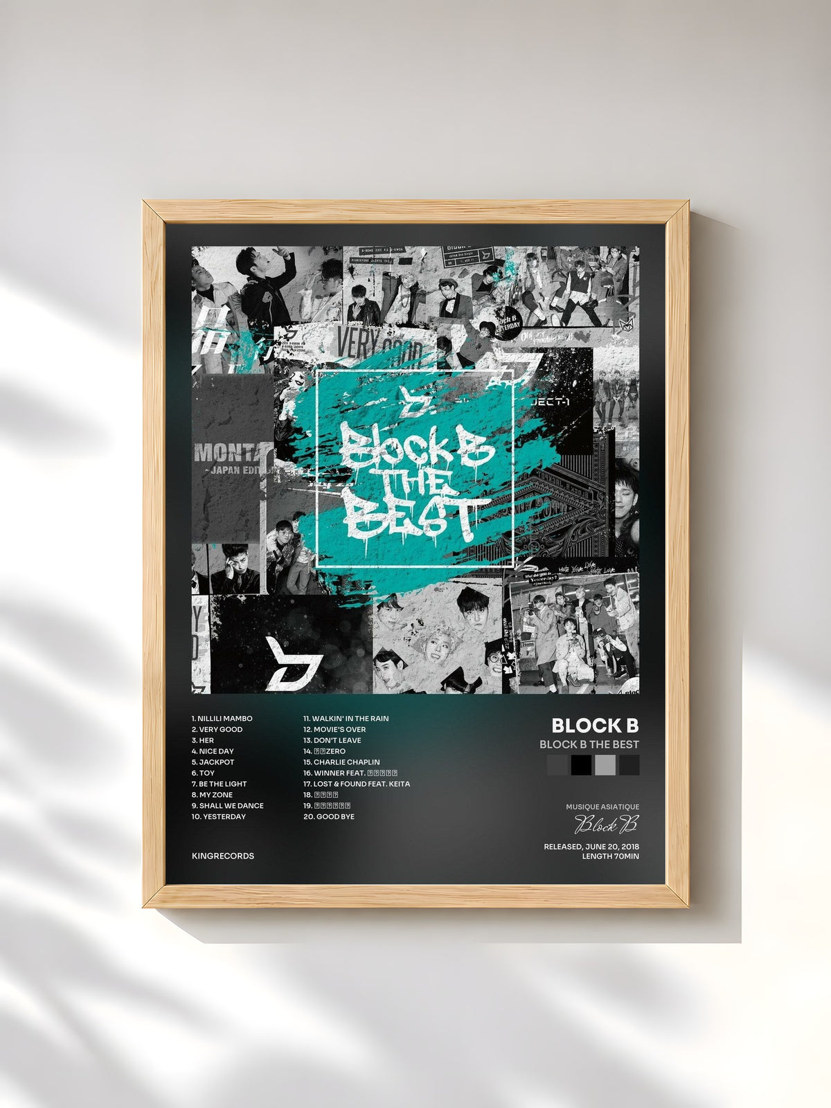 #bois Tableau de l'album Block B THE BEST de Block B, cadre en bois brut, imprimé et encadré en France